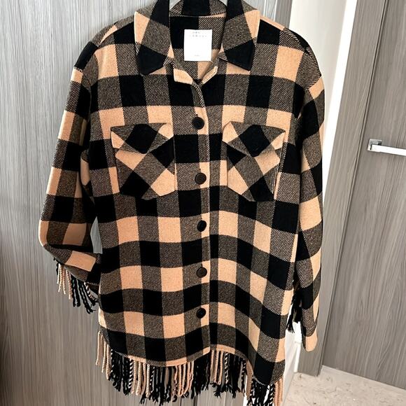 $640 SANDRO Feny Coat Jacket Shacket barn coat plaid FR 40 / US LARGE - Picture 1 of 13